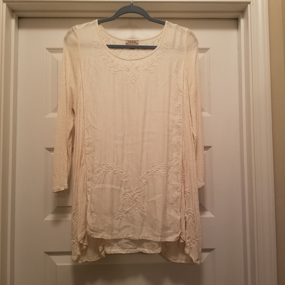 Lucky Brand 3/4 Sleeve Boho Embroidery Tunic Top